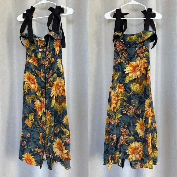 Sandro Matti Floral Orange Silk Sleeveless Shirt Midi Dress FR 34 US S (2-4) - Picture 2 of 10